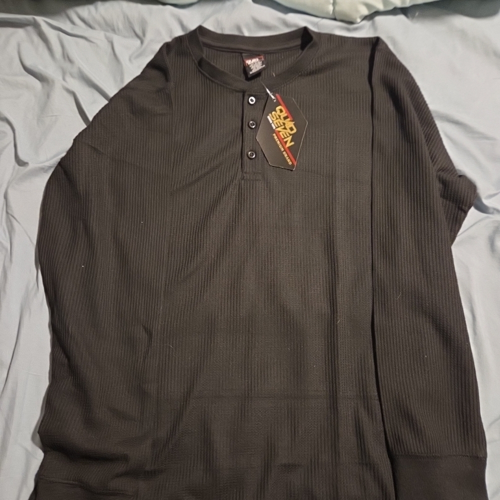 Black Quad Seven Half Butron Henley Shirt